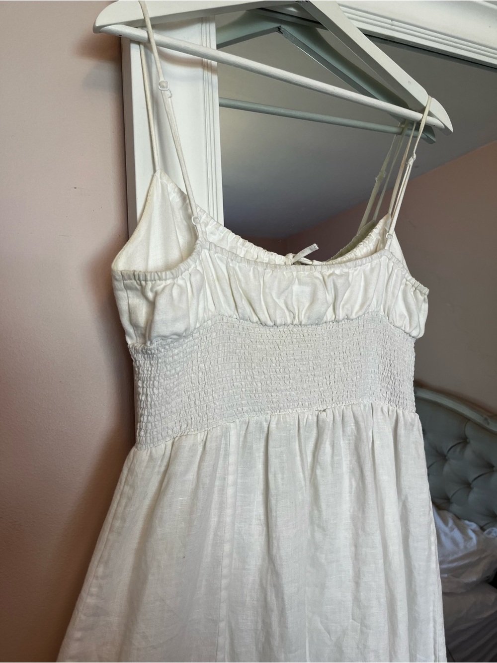 Aritzia White Smocked Midi Sundress with Spaghetti Straps - Picture 3 of 6